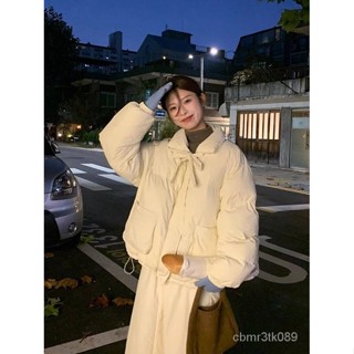 冬季新款羽絨服女短版蝴蝶係帶翻領保暖寬鬆麵包服白鴨絨外套 白鴨絨 保暖 防寒 羽絨外套連帽1103 BURP