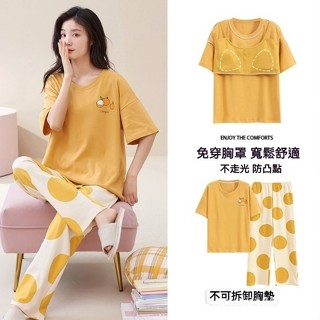 臺灣出貨 睡衣女 可外穿 帶胸墊睡衣 夏天睡衣 可愛睡衣 居傢睡衣 兩件式睡衣 短褲長褲睡衣 女生睡衣套裝 韓版睡衣