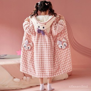 虧本給家人們👑兒童睡衣法蘭絨秋冬季女童珊瑚絨睡袍加絨加厚浴袍女孩中大童睡裙 3XA4