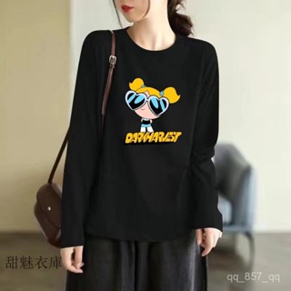 臺灣出貨 秋冬女裝 長袖 t恤女 韓版 t恤 大尺碼長袖 女生上衣 美式上衣 小女警 t恤 純棉t恤 長袖上衣 寬鬆長袖