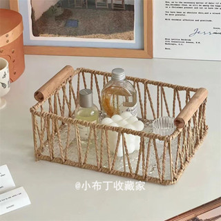擺件 收納 擺飾 裝飾品 客廳擺件 桌上擺件 擺設品 玄關裝飾品復古鐵藝手提收納筐長方形桌面儲物編織整理框雜物收納籃