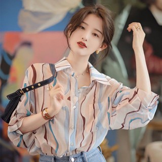 🔥cc精品小屋 襯衫 今年流行襯衫免燙抗皺時尚條紋襯衫女寬鬆百搭長袖港風復古上衣