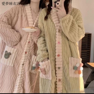 睡裙 睡袍 居家服 法蘭絨彩虹睡袍女冬季珊瑚絨加絨加厚睡裙秋冬季長款外套法蘭絨