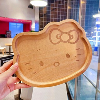 Kitty木質餐盤🎀 日式木質餐具卡通吸盤兒童寶寶餐盤可愛實木託盤分格家用點心碟子 可愛餐盤