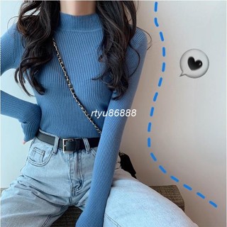 【唯家】韓版長袖針織 手感柔軟包芯紗半高領春秋新款毛衣打底衫女生針織上衣 大家都想包色的針織上衣