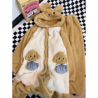 🎀新品熱賣🎀卡通可愛森貝兒新款睡衣女冬季珊瑚絨連帽睡袍加絨加厚家居服套裝