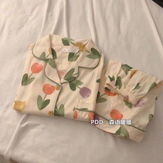 糖果屋~韓版ins小清新花朵睡衣女高級感夏季開衫短袖短褲薄款家居服套裝套裝居家服