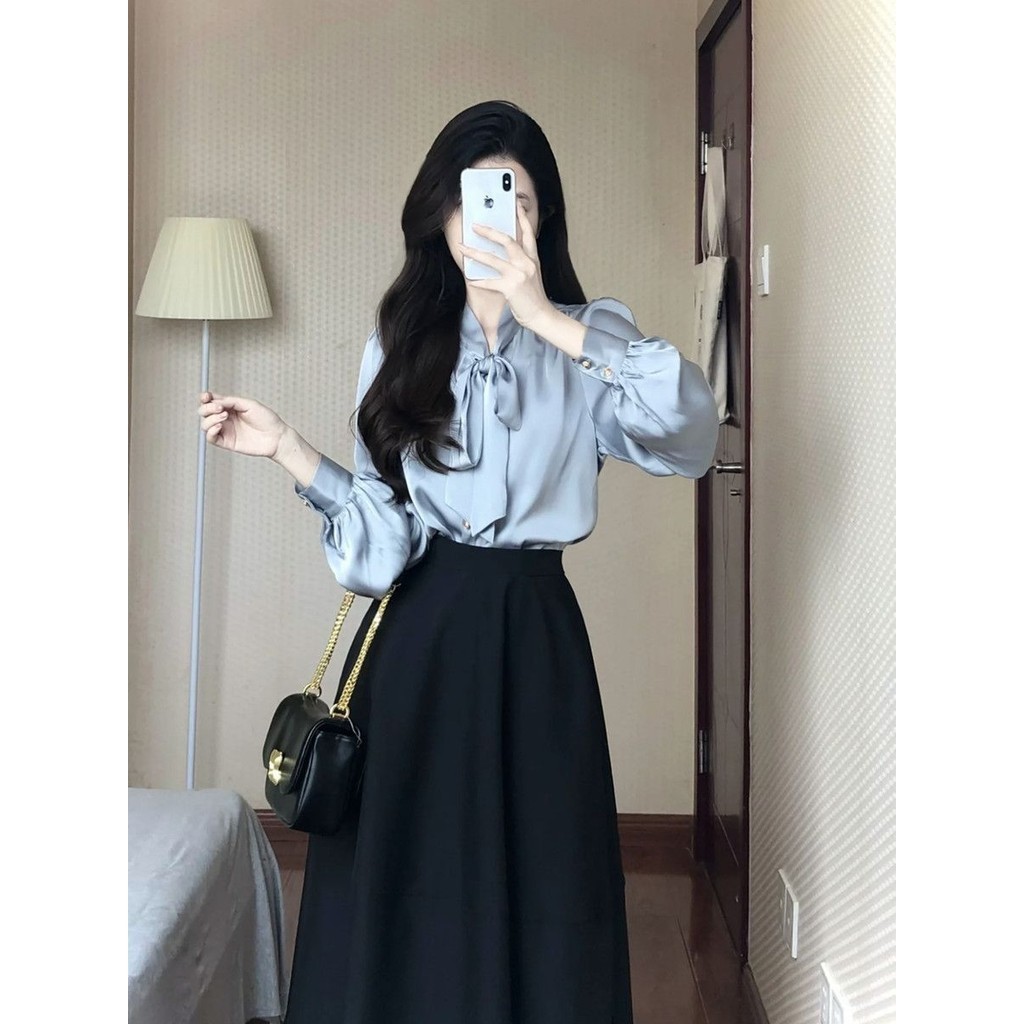 JQPHAUSOCCRIXPMKTGZP9NRQMM7ELX6KWBF1EFN7BOT23衫女系帶垂感通勤長袖別致襯衣秋