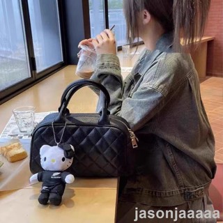 【嚴選家居】枕頭包奶茶色中古香風JENNIE保齡球包焦糖色菱格手提包包女斜揹包 NS包包KQA