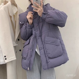 羽絨外套 羽絨服女短版2024新款高階內抽繩收腰大口袋連帽白鴨絨冬裝外套潮 防寒 保暖羽絨服 白鴨絨外套女生1122 I