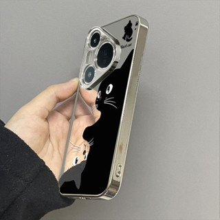 ✨椰子數位店鋪✨鏡面黑白貓咪蘋果15Promax手機殼iPhone16/13/14軟12/11Pro電鍍XR