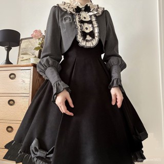 🎀蘿娘の城堡🎀假兩件秋冬洛麗塔連身裙lolita維奧爾小夜曲長袖op優雅顯瘦日常 蘿莉塔洋裝