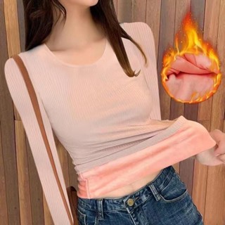長袖上衣女🔥冬季保暖內衣女加絨加厚大碼保暖長袖修身內搭200斤胖妹妹打底衫長袖t恤 保暖內搭上衣