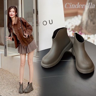 Cinderella 韓係短筒加絨防水鞋低幫時尚水鞋戶外防滑雨鞋 雨鞋女 雨靴 雨鞋 防水雨鞋 水鞋 防滑雨鞋 時尚雨鞋