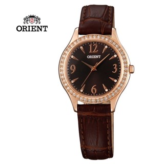 ORIENT 東方錶 DRESS系列時尚晶亮珍珠貝石英錶皮帶款咖啡色FQC10004T