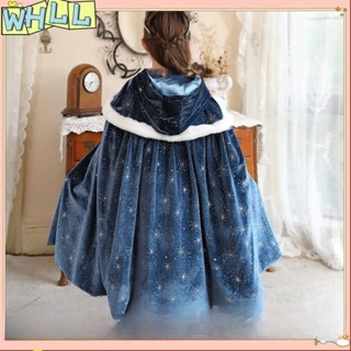《限時特賣》冰雪奇緣 Elsa 角色扮演服裝公主披風兒童女孩深藍色毛絨斗篷萬聖節聖誕節新年外套服裝ASDFWHLL