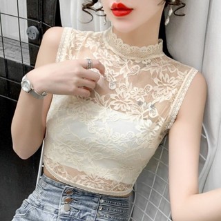 Lam 上衣 內搭衣 打底衫百搭蕾絲花邊打底假領子女甜美性感內搭網紗蕾絲衫半高領包脖立領