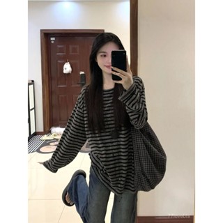 ✨ZeR0'衣櫥✨韓係chic撞色條紋長袖t恤女2024年新款洋氣ins寬鬆顯瘦慵懶風上衣 秋冬上衣 秋冬穿搭 女裝