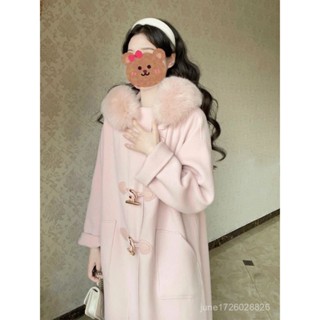 小香風粉色呢子大衣中長版高階感超好看的呢外套冬裝女年新款 顯瘦 女生外套 冬天保暖外套1205 RHEK
