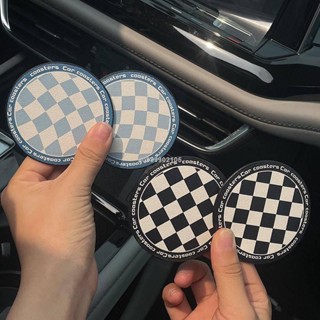 汽配精品🚓汽車水杯墊門槽置物墊子車內裝飾用品大全棋盤格車載防滑墊通用型 車用水杯墊 汽車用品 車內飾