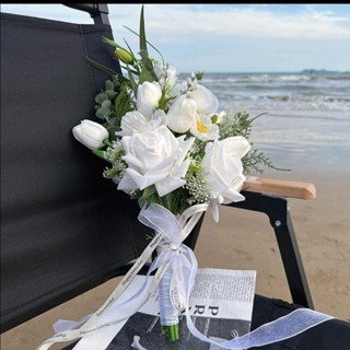 熱賣永生花 韓式婚禮手捧花新娘結婚永生花束高階感婚紗拍照模擬手工鬱金香求婚花球唯美風浪漫手捧花