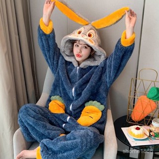 超實惠·買它👉睡衣女冬珊瑚絨鯊魚可愛兔子學生寢室連體秋冬季加厚蘿蔔兔家居服 T4ZP