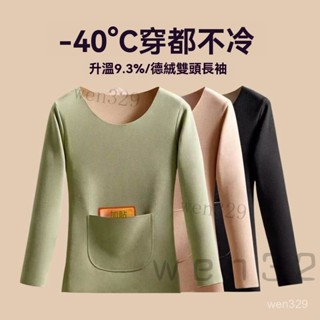 臺灣出貨 雙麵德絨加口袋保暖上衣女士秋冬暖腹護腰長袖內搭加絨內穿打底衫
