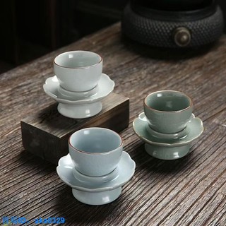 佳軒精品汝窯哥窯陶瓷蓮花底座 功夫茶配件茶杯茶托大號 龍泉青瓷杯墊 蓮花茶杯墊子 個人茶盞託蓋置