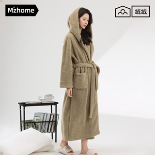 睡袍 珊瑚絨睡袍 保暖睡袍 浴袍 連身睡衣 男女款睡衣 新款半邊絨睡袍女秋冬季珊瑚絨浴袍長袍睡衣加長款浴衣加厚冬天