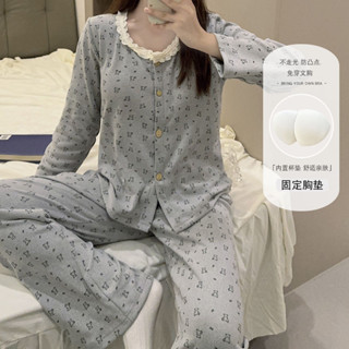 可可裡🍁帶胸墊德絨睡衣ins甜美學生睡衣秋冬季新款少女蕾絲家居服套裝女
