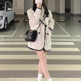 【PE】米杏色西裝外套 毛呢外套女 高階感 寬鬆小香風外套 毛呢大衣 大衣外套 小個子 正韓上衣 風衣外套 韓版大衣