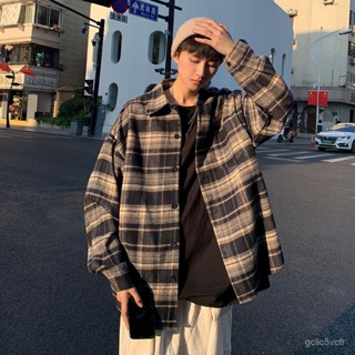 美式複古格子襯衫男秋季韓係風格穿搭青少情侶長袖襯衣外套 古著上衣 oversize 格子襯衫 潮牌格子百搭上衣