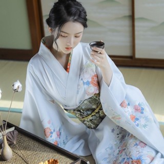 🌸熱銷免運🌸桔子點點淺藍日本振袖和服女日式改良傳統日系神明少女年會連衣裙 改良和服 日式浴衣 日式 COSPLAY
