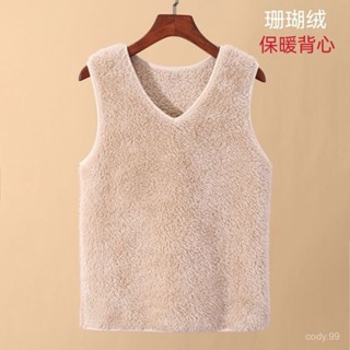珊瑚絨馬甲女保暖背心無袖V領打底鎖溫秋冬季加厚雙麵一體絨百搭