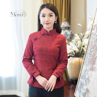 冬季新款唐裝女棉襖棉衣棉服旗袍上衣年輕款長袖復古盤扣中式女裝 旗袍上衣 民族風上衣 茶藝服 改良式漢服 中國風上衣 改良
