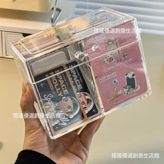 🔥限時下殺 收納盒 小卡收納盒 ins簡約透明翻蓋收納盒 防塵收納盒卡片收納盒小卡亞剋力透明盒收納盒 自印名片分格