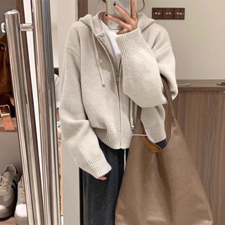 小可家韓版連帽拉鏈開衫設計感軟糯毛衣女秋冬加厚外穿外搭針織外套上衣 針織穿搭 秋冬穿搭 針織衣