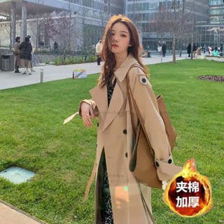 韓版風衣外套女 中長款英倫風寬松過膝氣質流行大衣 高檔氣質風衣中長款 寬鬆百搭顯瘦雙排扣外套 翻領風衣外套 簡約通懃外套