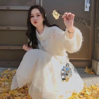 免運❤正韓上衣韓國女 秋冬季輕熟風氣質御姐超仙女森系毛衣裙子很仙洋氣裝洋裝針織兩件式套裝女