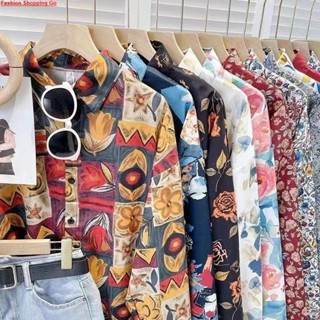 花襯衫 開衫 復古襯衫 襯衫 潮流道具復古寬松港風襯衫女生懷舊新款感小眾帥氣長袖襯衫上衣夏 表演服 街舞服飾舞臺服舞蹈服