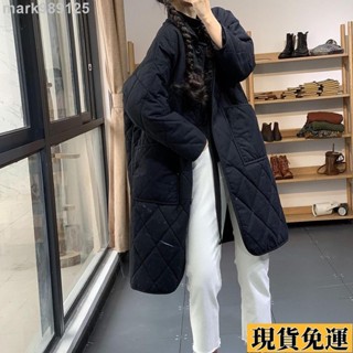 🌺臺灣限時低價🌺 2024冬季文藝大碼夾棉菱形格棉衣外套寬鬆休閒中長款加厚保暖棉服