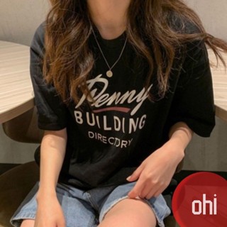 【ohi】字母印花 短袖T恤 夏季新款 簡約風 女生衣著 寬鬆T恤 女短T短袖上衣(GYU251)