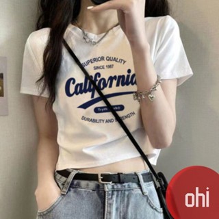 【ohi】純棉短袖 短款 t恤 印花 短袖T恤 短T 夏季新款 韓版上衣 女生衣著女短T短袖上衣GTM2215