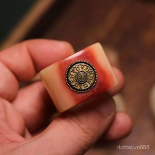 【臺灣好貨】 天然血料駱駝骨九宮八卦牌扳指男個性大拇指文玩飾品戒指