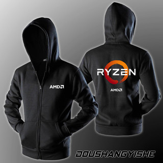 AMD RYZEN銳龍信仰衣服秋冬拉鏈加絨連帽衛衣極客男寬松保暖外套【ding -- 尚衣】