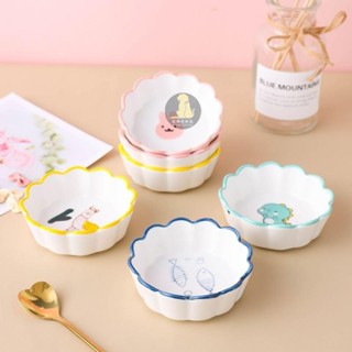 🐕汪喵優品 倉鼠碗 寵物用品 倉鼠碗 陶瓷 可愛碗 卡通倉鼠碗 花瓣碗 飼料碗 寵物陶瓷碗