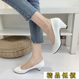 ⚡熱銷⚡春夏百搭裙高跟鞋低跟鞋黑白潮流職業學生百搭大碼麵試3-5釐米jouan312-2