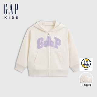 Gap 女幼童裝 Logo小熊刺繡熊耳造型連帽外套 熊抱Logo系列-象牙白(687678)