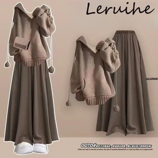 ✨U家女裝✨M-4XL 冬季套裝女 大尺碼套裝 大尺碼女裝 秋冬套裝 冬季女裝 慵懶款風寬鬆連帽針織毛衣 顯瘦半身裙褲