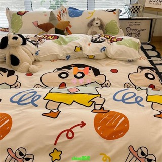熱銷-卡通蠟筆小新水洗棉床單綠被套床上用品四件套學生宿舍單人三件套